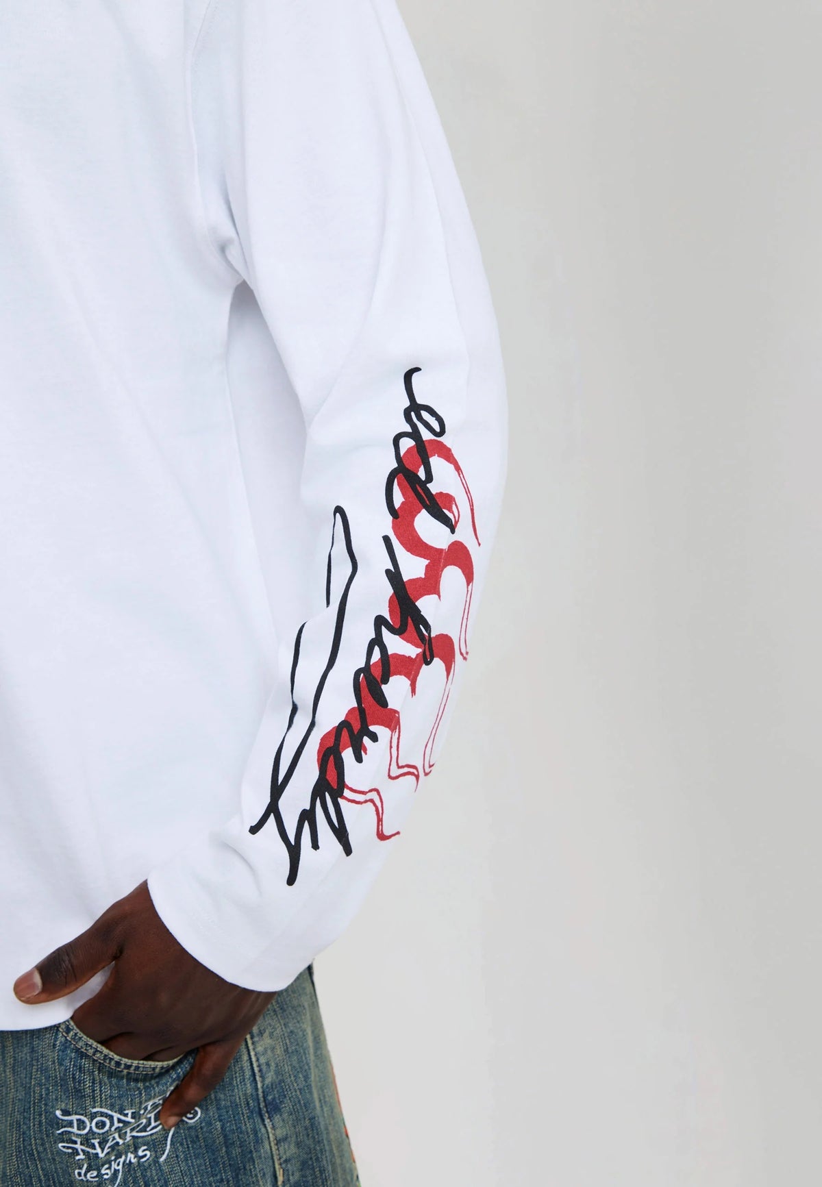 Ed Hardy Flying Twin Dragon Graphic Long Sleeve Relaxed T-Shirt White - OnSize