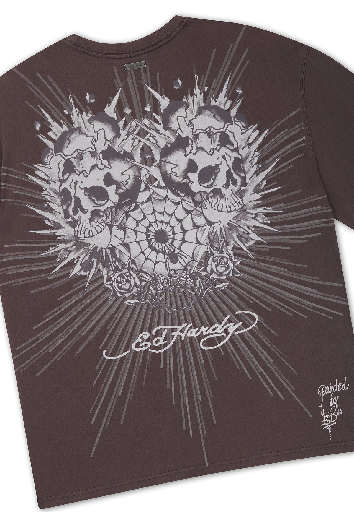 Ed Hardy Webbed Skull Graphic Relaxed T-Shirt Brown - OnSize