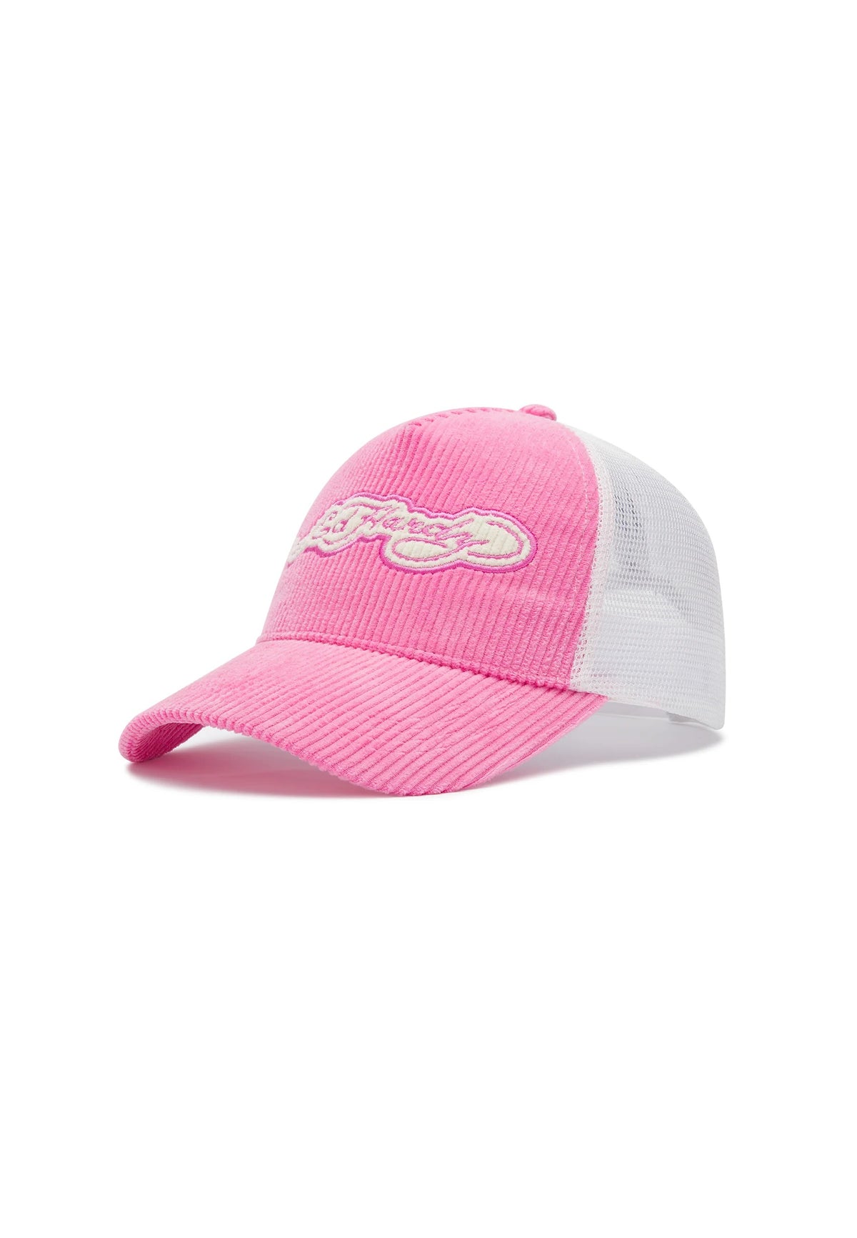 Ed Hardy Embroidery Applique Cord 5 Panel Hot Pink Trucker Cap - OnSize