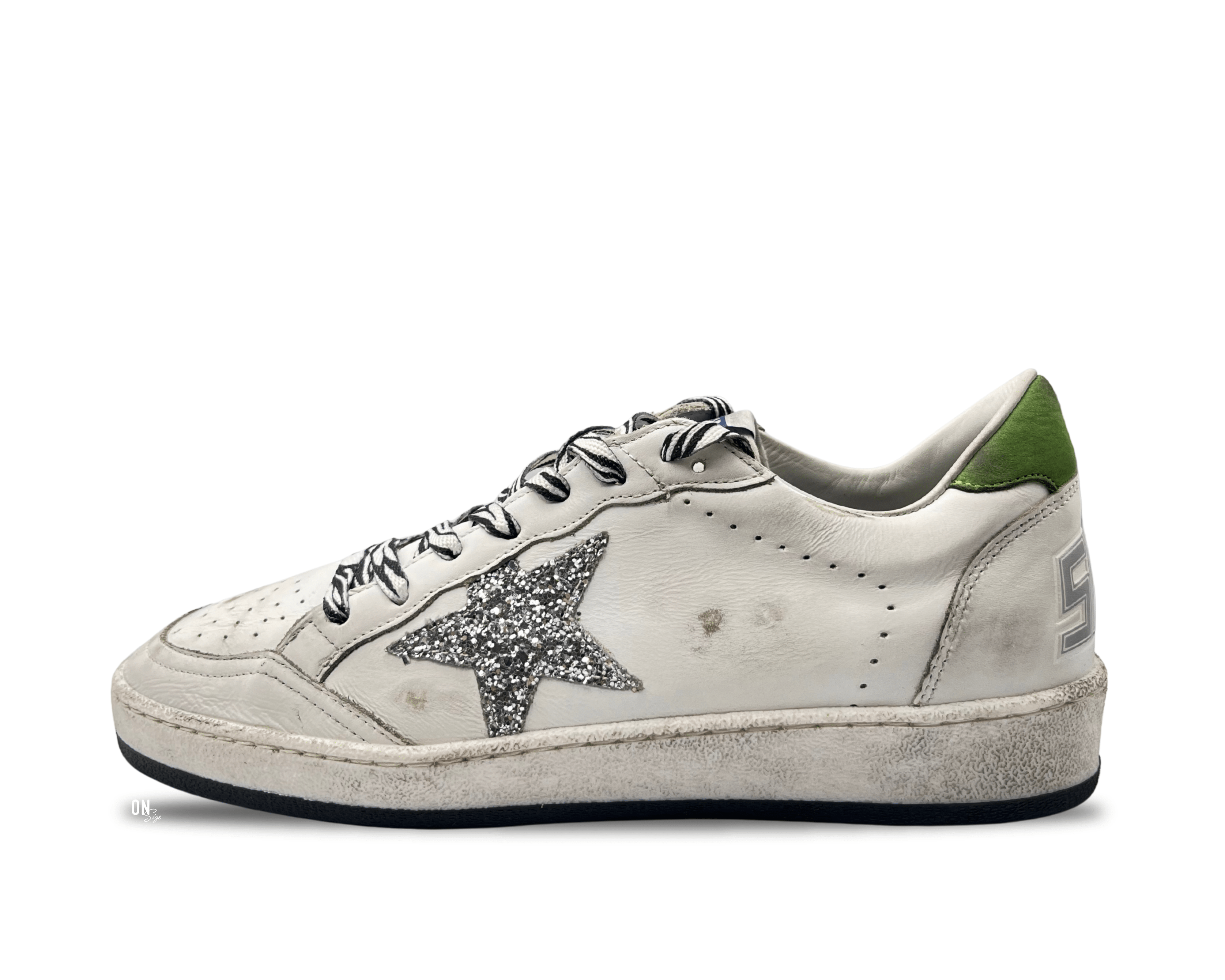Golden Goose Ball Star White Green Silver Glitter Star - OnSize