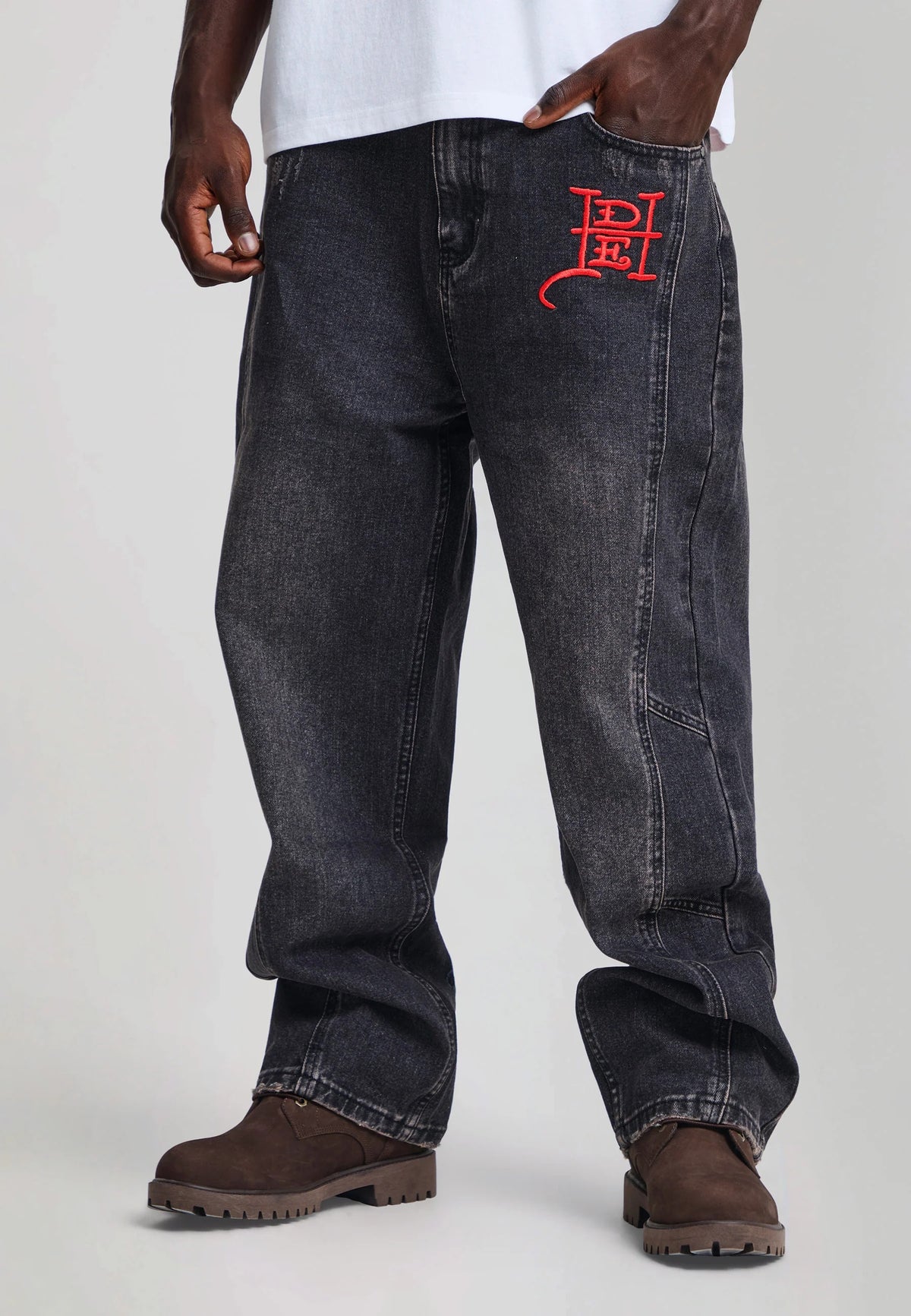 Ed Hardy Serpent Skull Graphic Relaxed Jeans Washed Black - OnSize