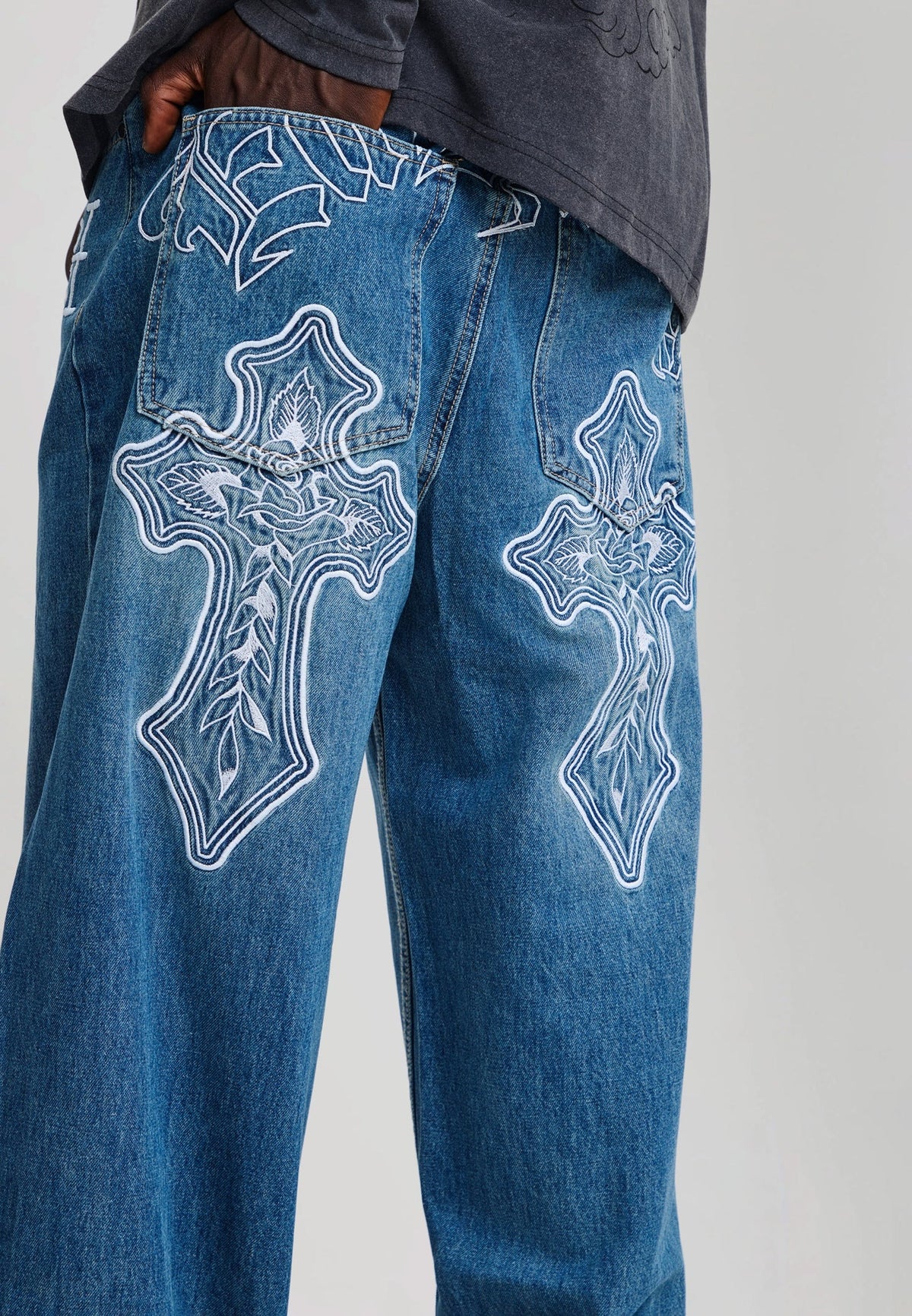 Ed Hardy Gothic Contrast Cross Xxtra Jeans Mid Blue - OnSize