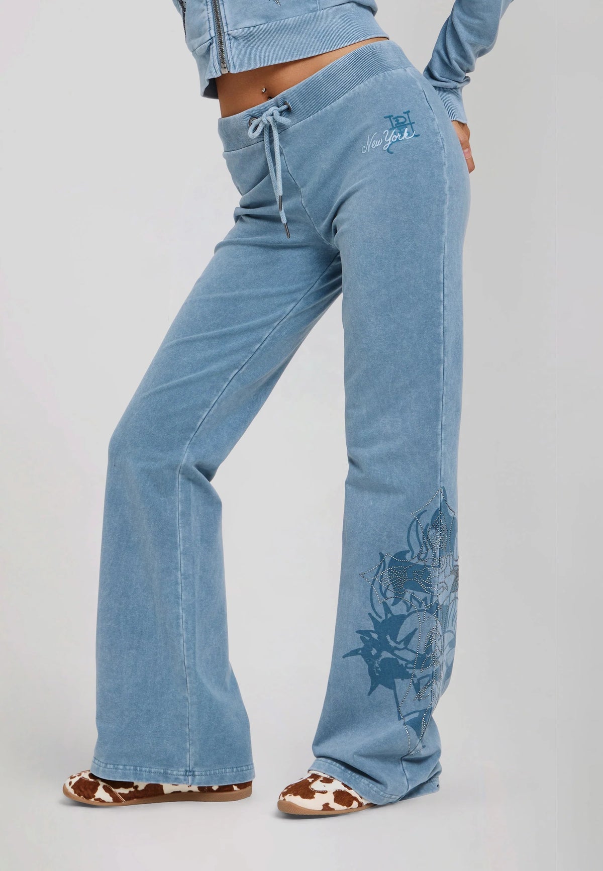 Ed Hardy Cross And Thorns Washed Flared Joggers Blue - OnSize