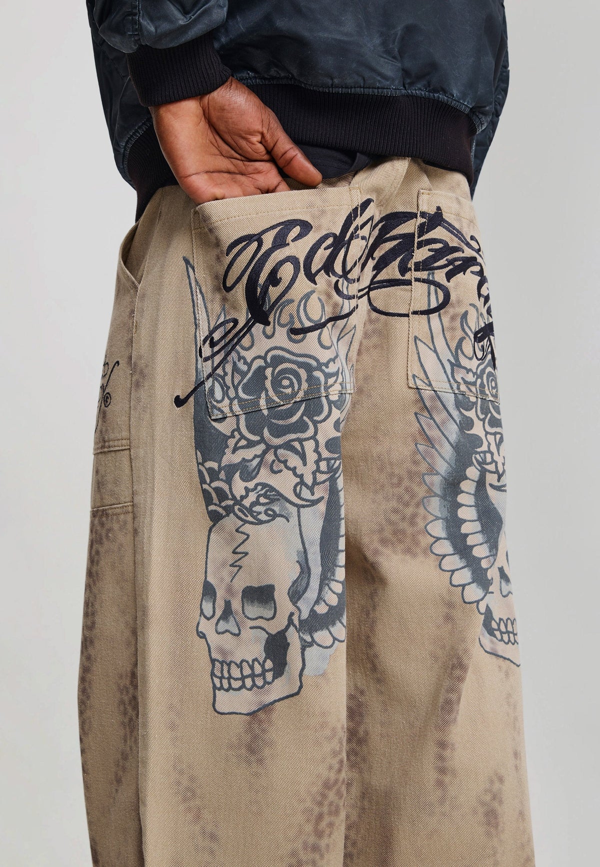 Ed Hardy Washed Leopard Xxtra Relaxed Canvas Trousers Leopard - OnSize